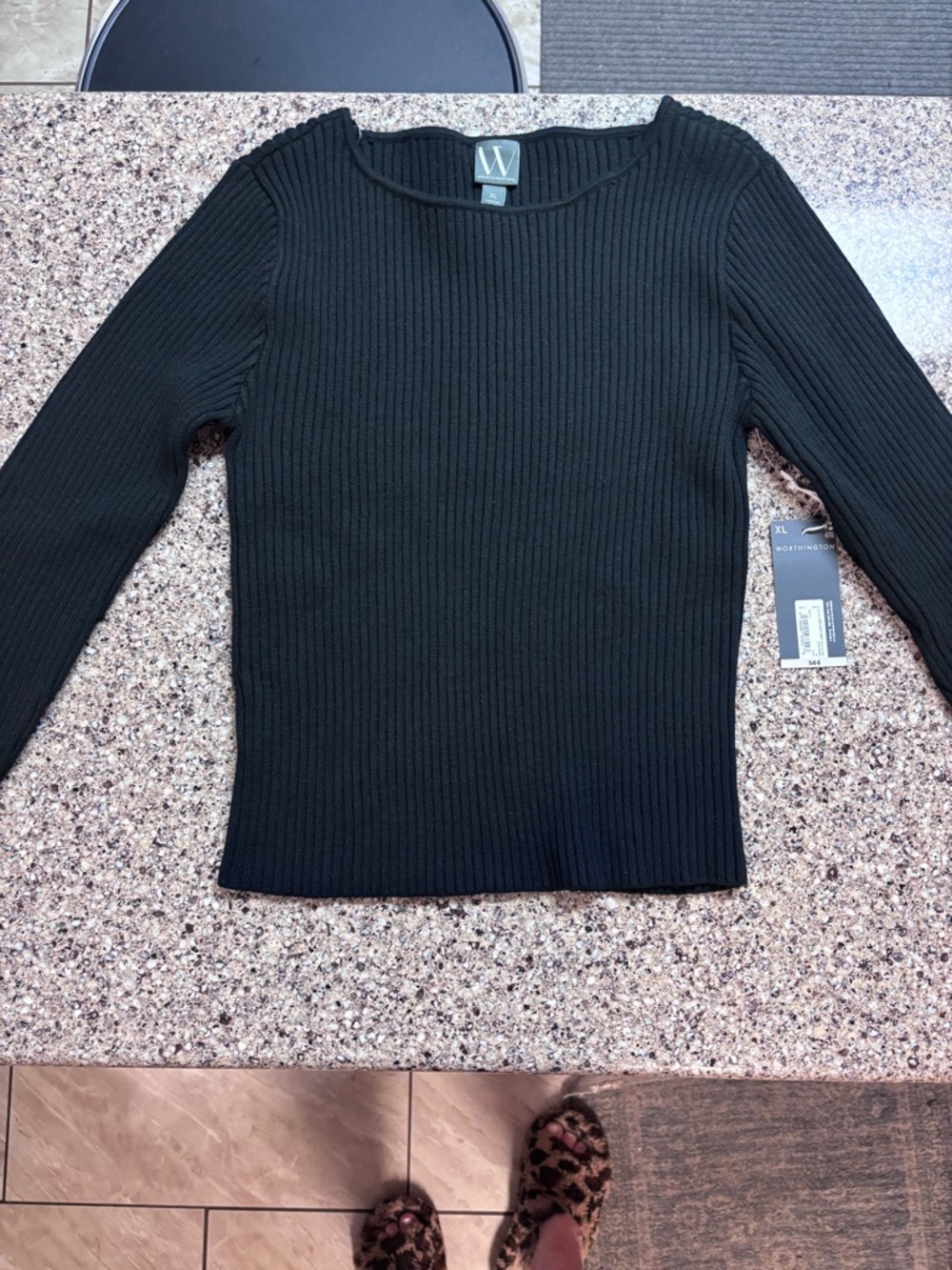 Worthington Black Ribbed Crewneck Top